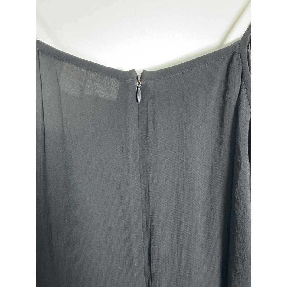 90s Vintage Merona Womens 12 Slip Dress Black Rayon Midi Sheer Overlay LBD - Picture 6 of 10